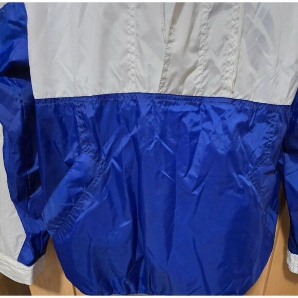 MTAPRO Vintage White Blue Pullover Nylon Windbreaker Jacket L With Hood Pockets - Picture 6 of 8